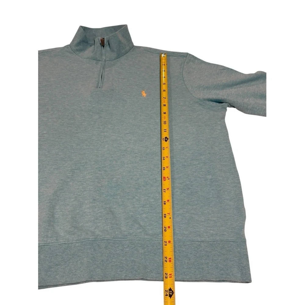 Polo Ralph Lauren Teal Yellow Pony Estate-Rib Quarter-Zip Pullover Sweater Sz LG